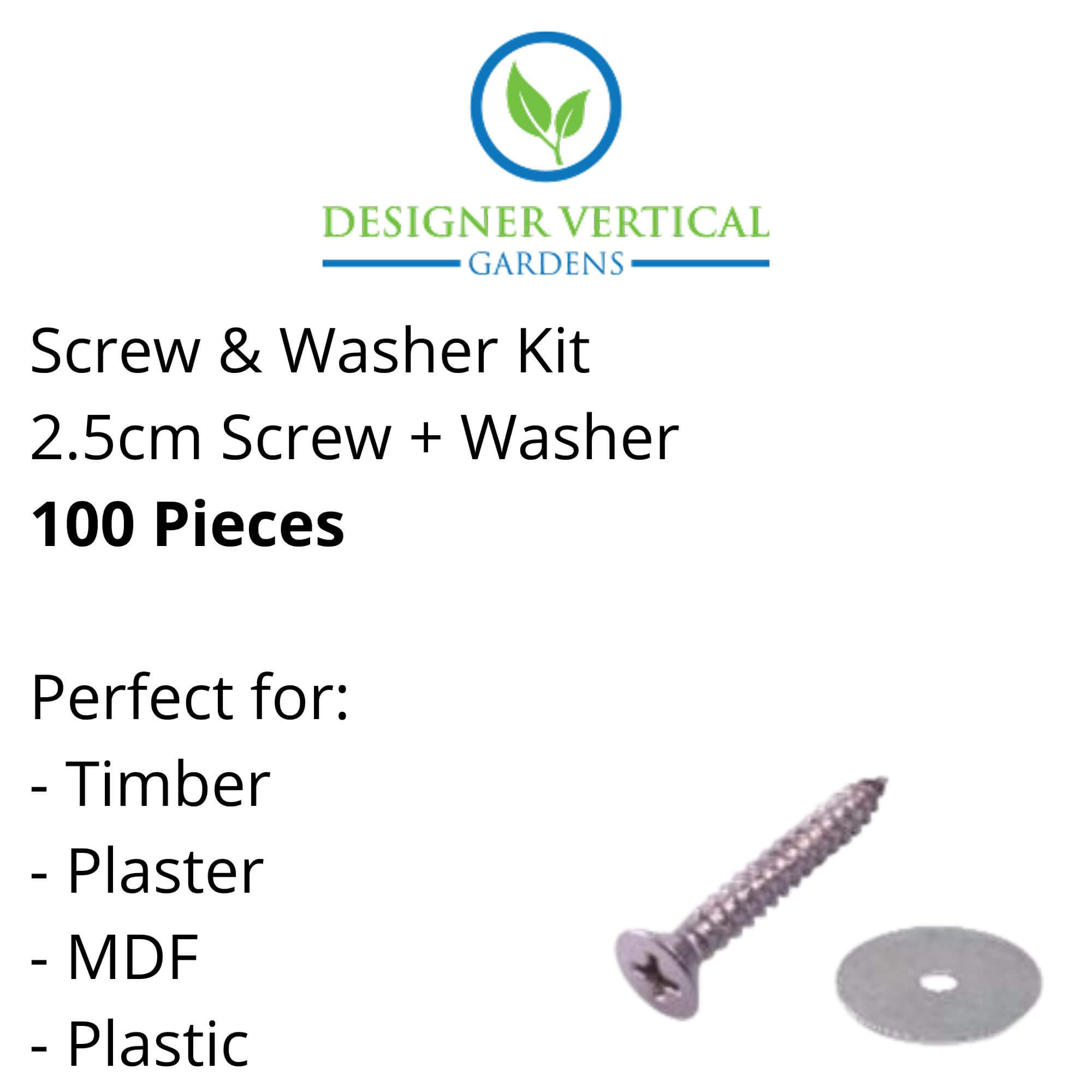 Screw and Washer Kit (Timber and Plaster) 100 Pack (Green Wall Kit)-0